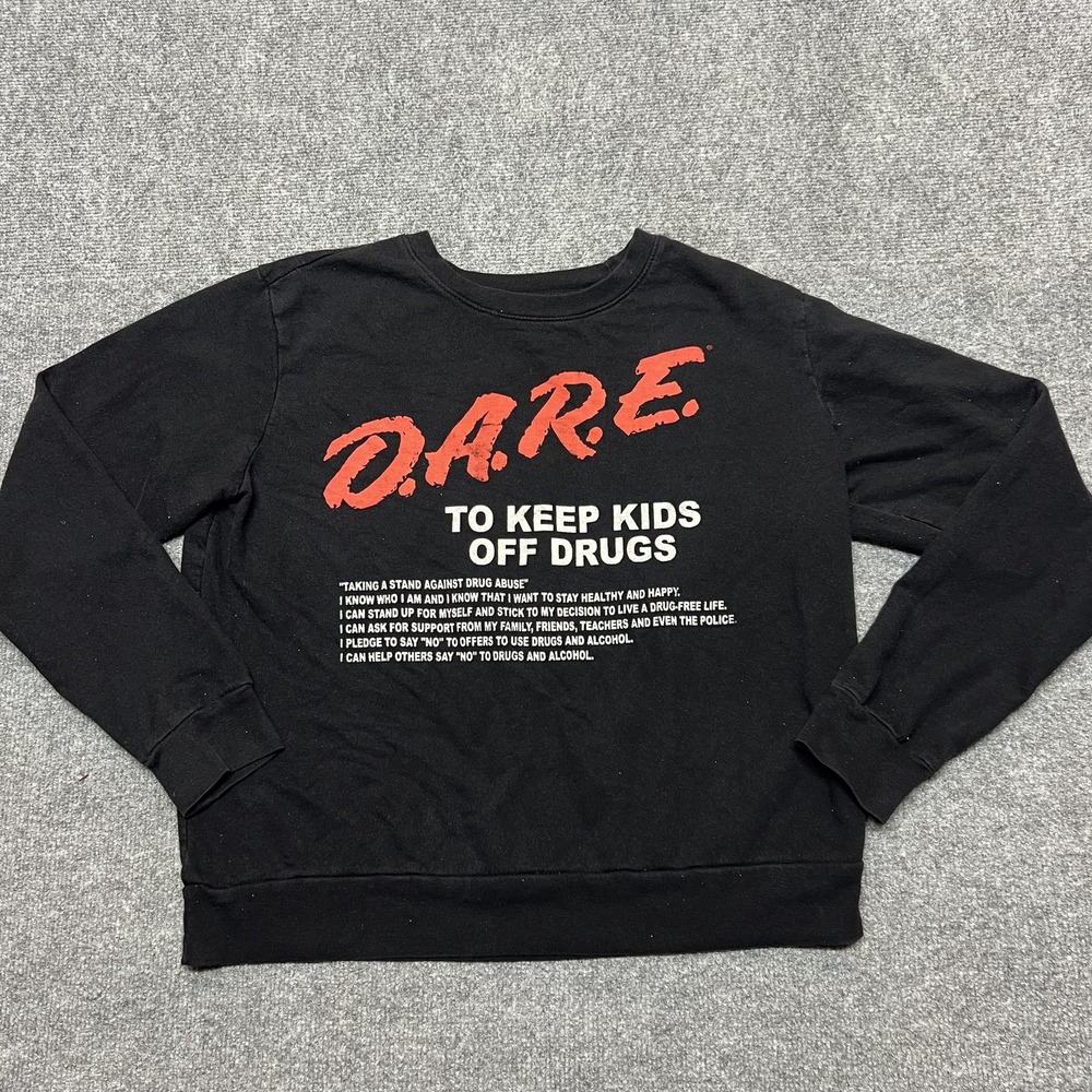 D.A.R.E. Sweatshirt Mens Large Black Fleece Crewneck Graphic Pullover Logo